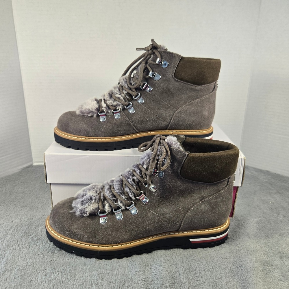 Tommy Hilfiger Twiggy Grey Suede Faux Fur Hiker Boots Lug Sole Womens 8M